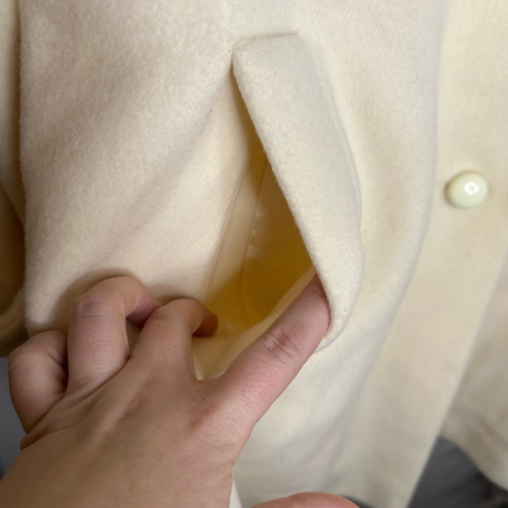 Vintage Cream Wool Silk Heavy Coat XL - Picture 2 of 5